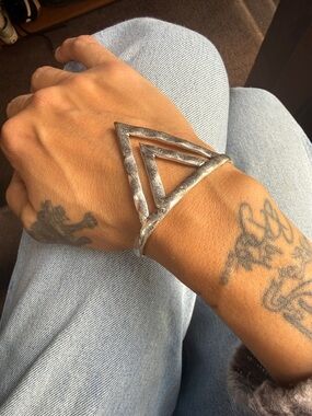 Luck Brand Geometric Triangle Silver Cuff Bracelet -